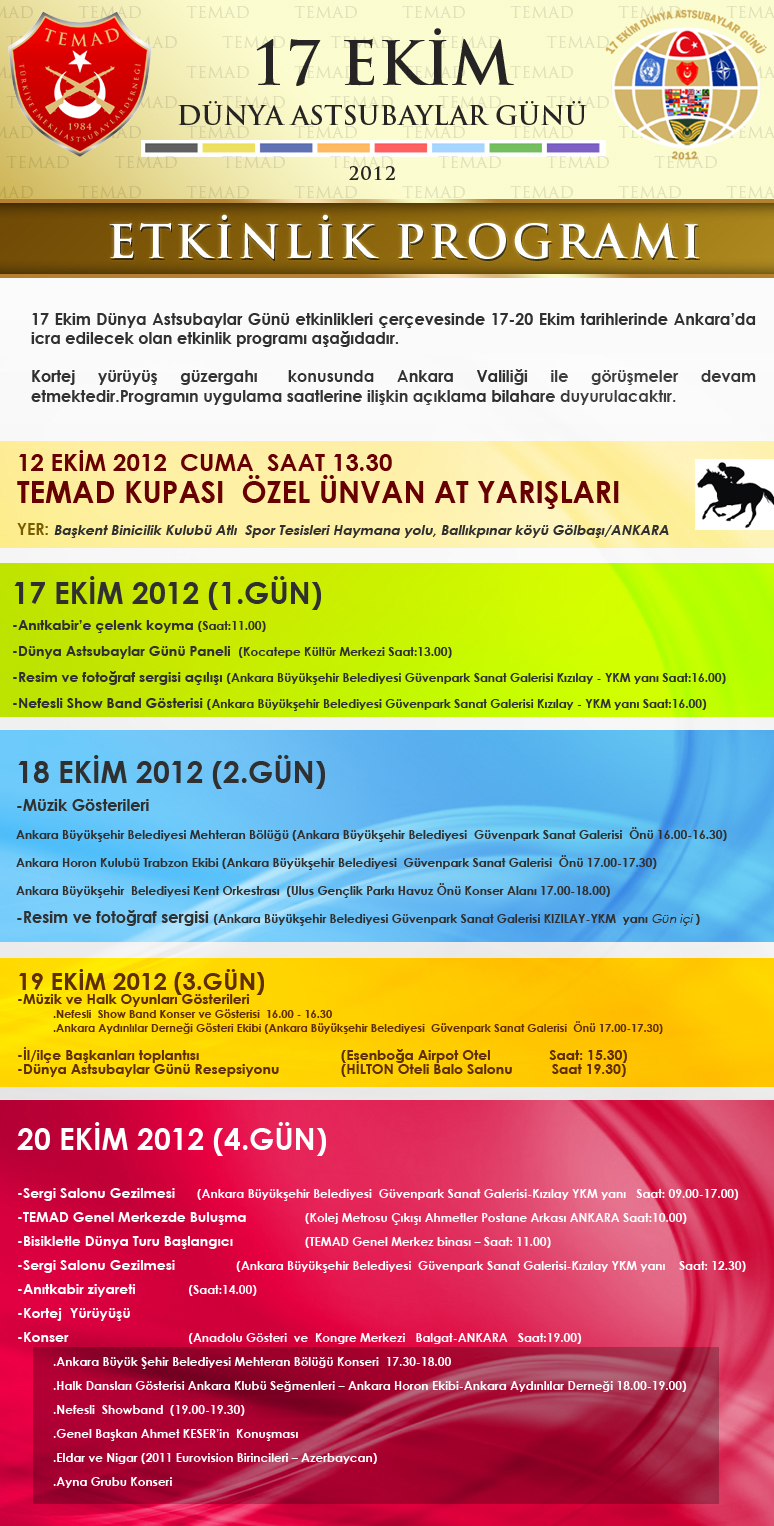 17 EKİM Dünya Astsubaylar Günü Programı