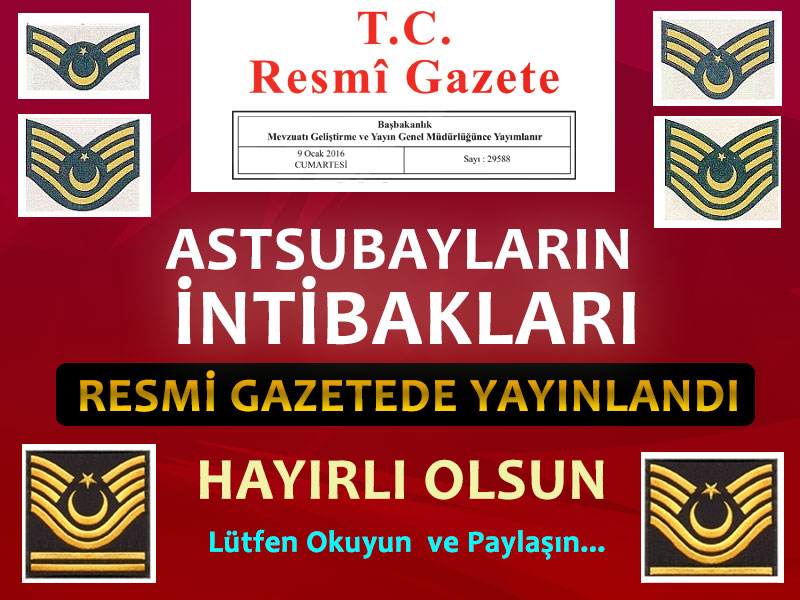 ASTSUBAY İNTİBAKLARI RESMİ GAZETE  YAYINLANDI