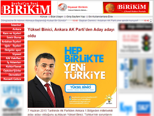 SİYASAL BİRİKİM GAZETESİ - YÜKSEL BİNİCİ ANKARA AK PARTİ'DEN ADAY ADAYI OLDU